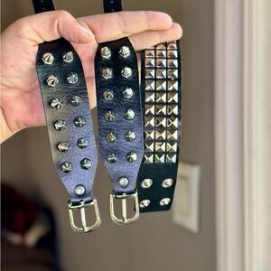 3 Hand Crafted Spike and Vegan Leather Bracelets